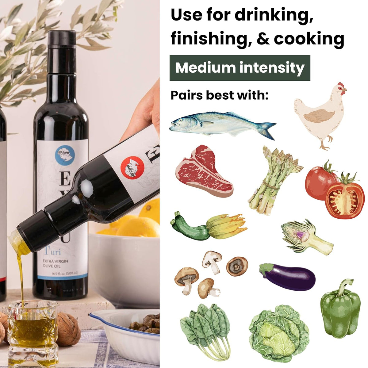 EXAU Due2 Italian Olive Oil Gift Set, Turi &amp; Lina EVOO, High Polyphenol 1540 &amp; 1485 mg/kg, Cold Pressed Early Harvest, Calabria Italy, 2 x 500ml (1L)