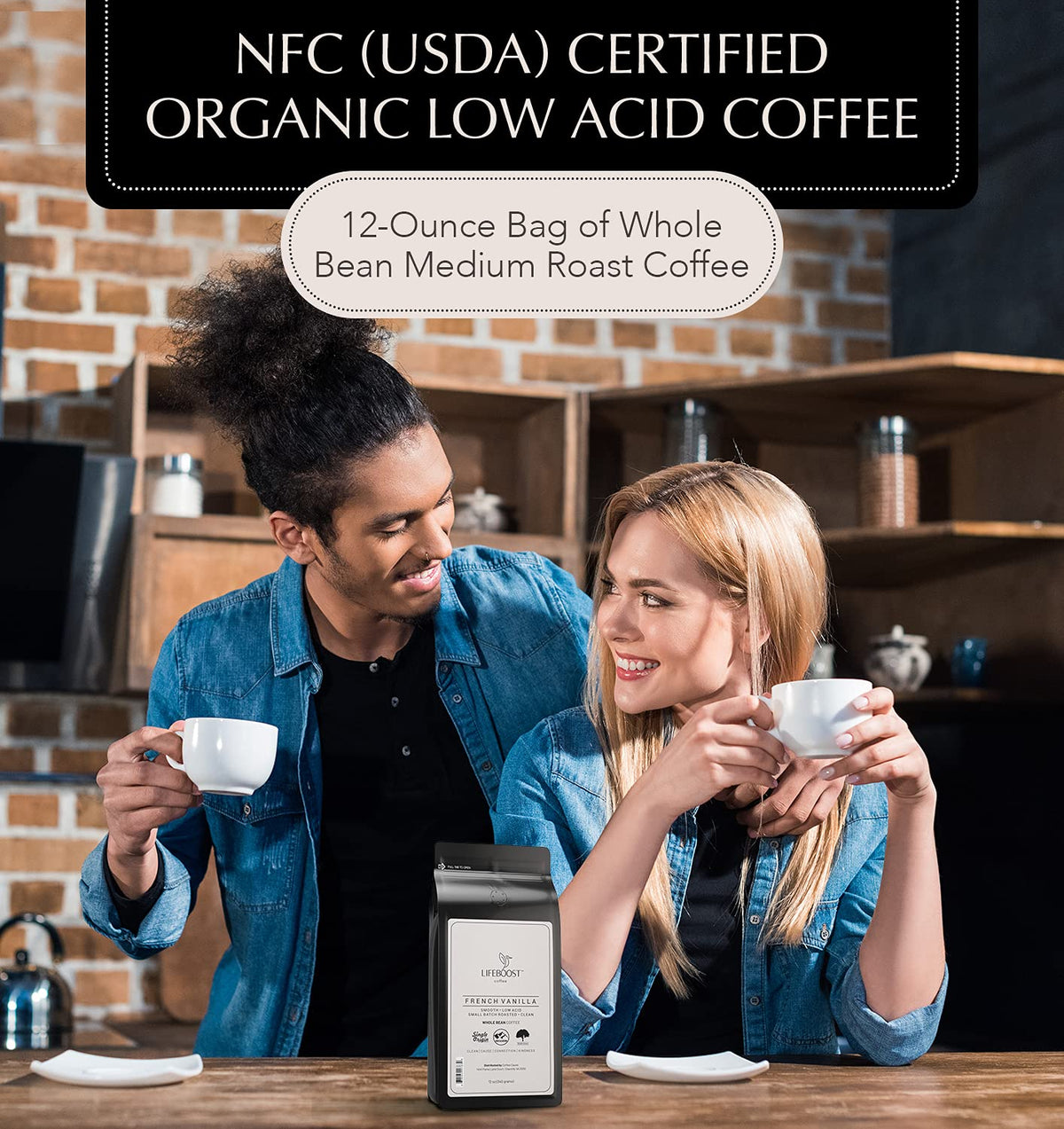 Lifeboost Whole Bean French Vanilla Coffee - Low Acid Single Origin Non-GMO Organic Coffee - Third Party Tested For Mycotoxins &amp; Pesticides - 12 Ounces