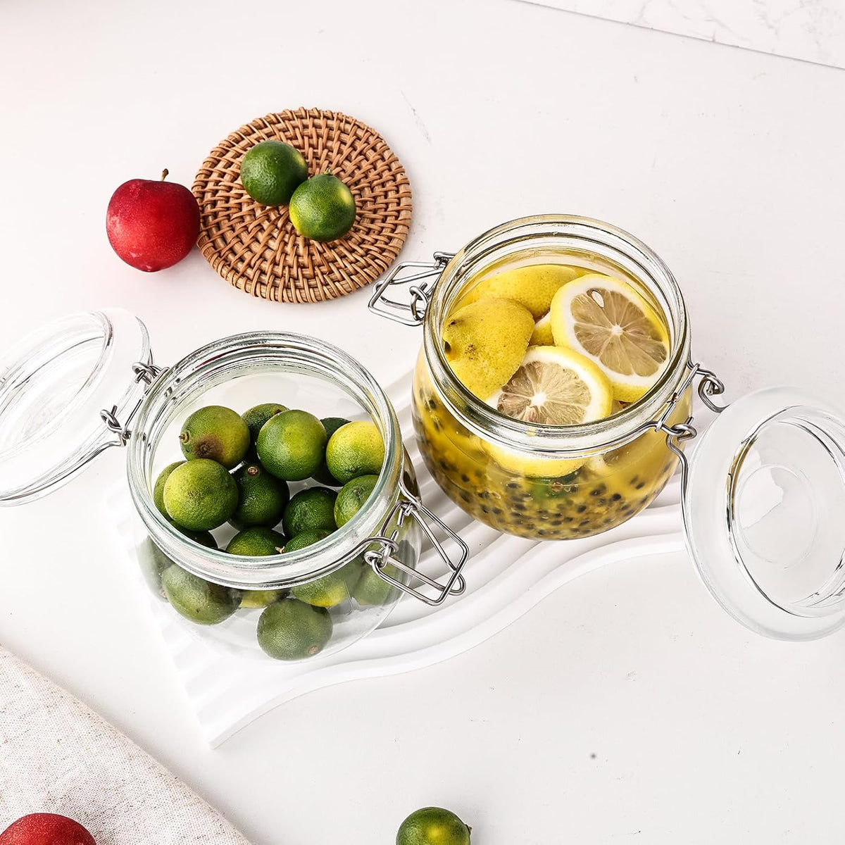 Liuruiyu 16oz - 6 Pack Round Glass Jars with Airtight Lid, Wide Mouth Mason Jars with Clamp Lids, Air Tight Glass Canisters, Food Storage Containers for Cereal, Pasta, Beans, Sugar, Coffee, Spice