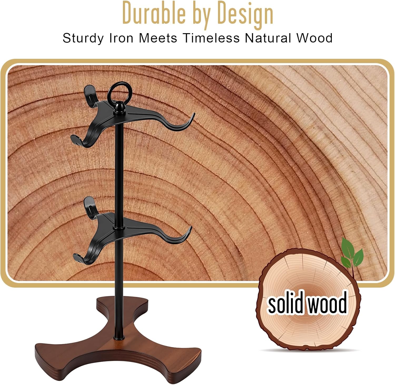 Mug Tree Y-Shaped, Coffee Mug Holder with Angled - Out Iron Hooks (No More Squeezing!), Solid Wood Base & Sturdy Iron Coffee