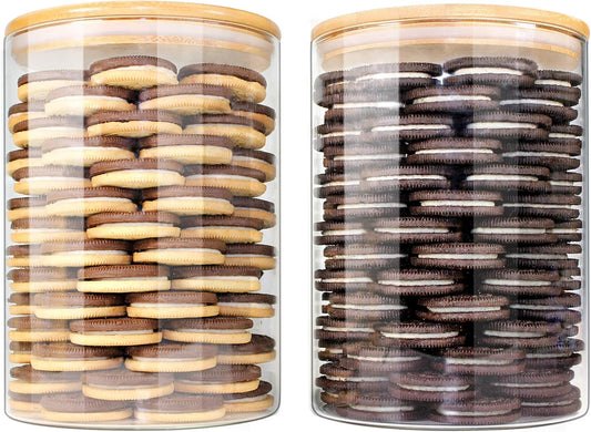 Glass Jars with Bamboo Lids, Glass Food Jars and Canisters Sets, Flour Jar, Large Food Canister with airtight lids, Flour