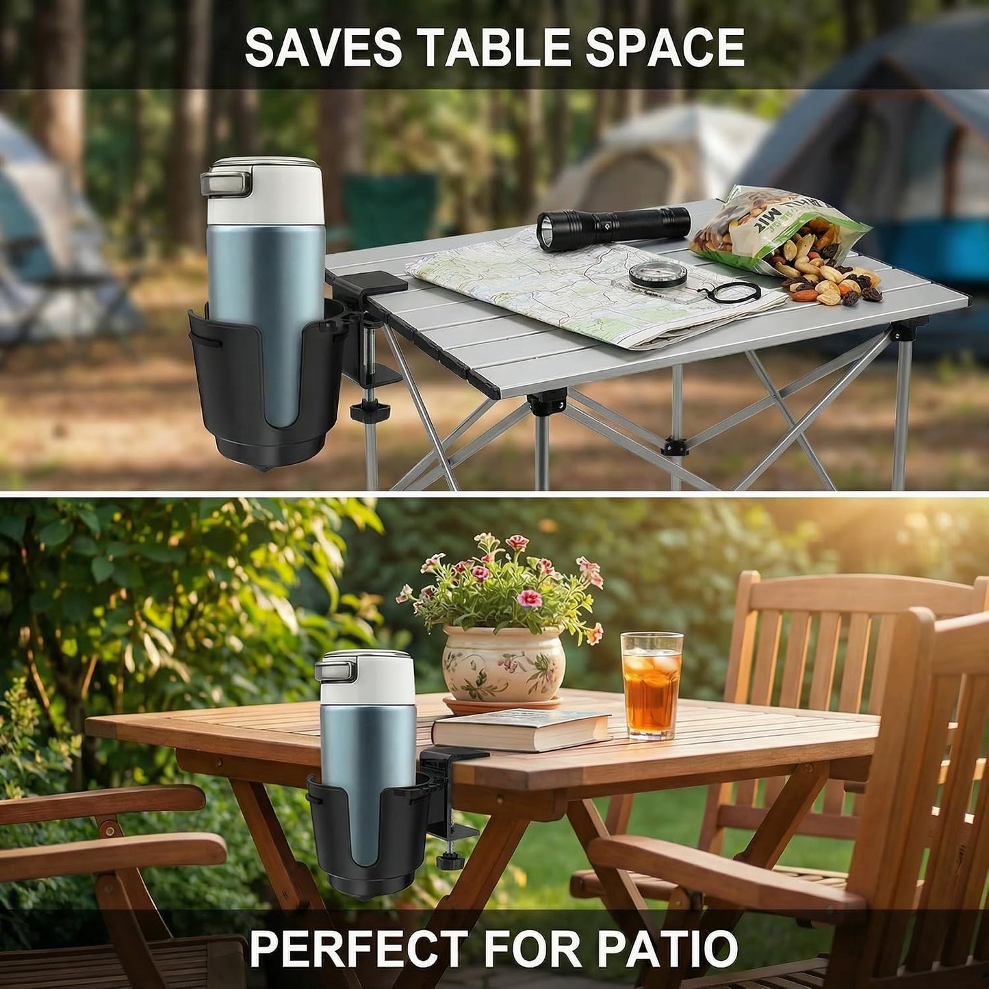 Desk Cup Holder with Metal Clamp, Clip on Cup Holder for 8-28oz Bottles