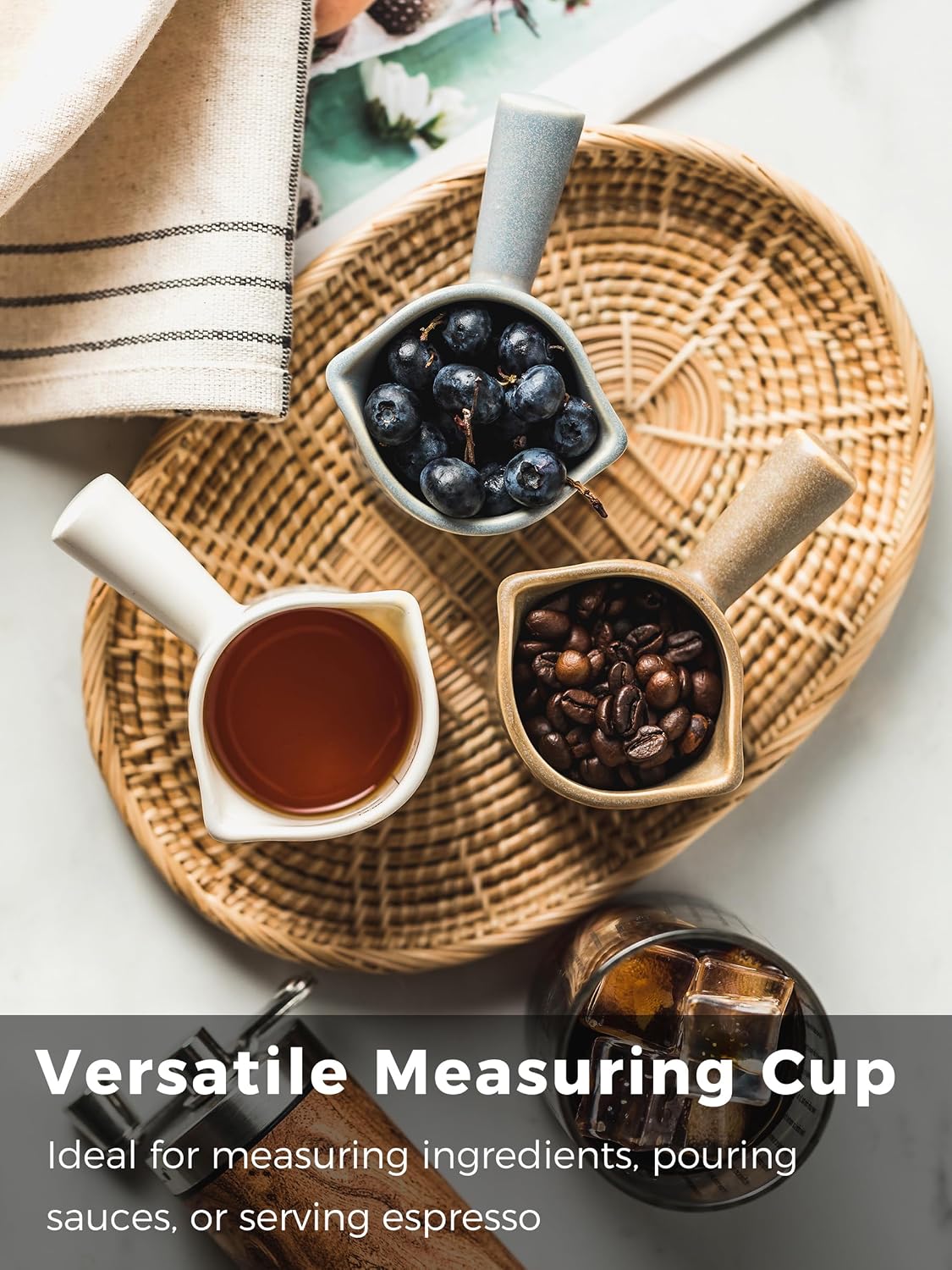 Espresso Cups Ceramic, Espresso Measuring Cups with Handle 3 OZ