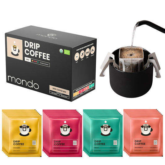 Mondo Drip Coffee Mix (20 Pack) USDA Organic - Variety Pack, Single Serve, Pour Over Pouch Bags, Pre-Filled 100% Arabica,