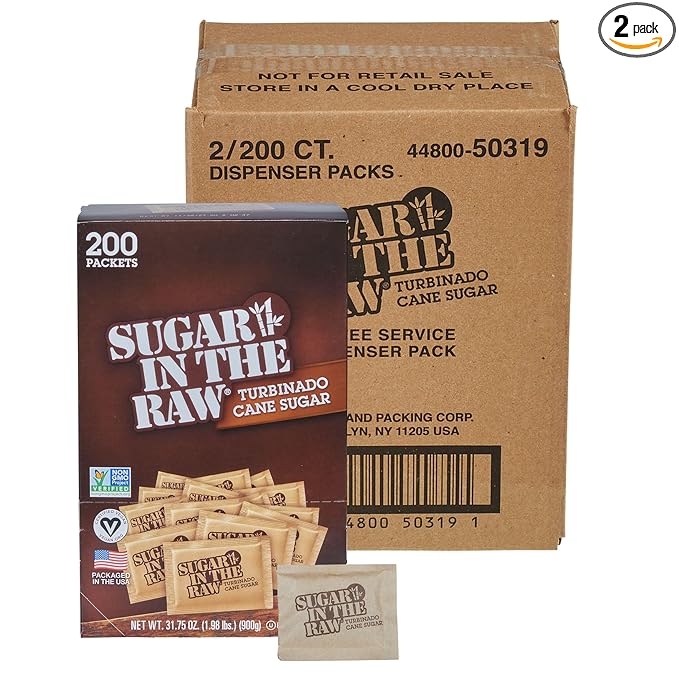 Sugar In The Raw Granulated Turbinado Cane Sugar On The Go Packets, No Erythritol, Pure Natural Sweetener, Hot & Cold