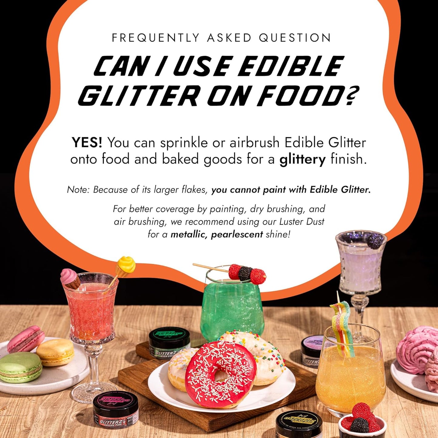 MONÉGASQUE Orange Edible Glitter for Drinks 10g – Edible Glitter for Cakes & Cocktails – Orange Cupcakes & Halloween Cake Decorations Spray Sprinkles – Drink Shimmer Powder for Cocktail Sparkles