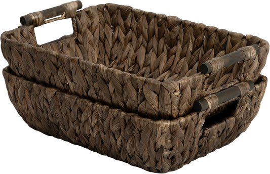 StorageWorks Wicker Storage Baskets for Shelves, 2 Pack Brown Wicker Basket