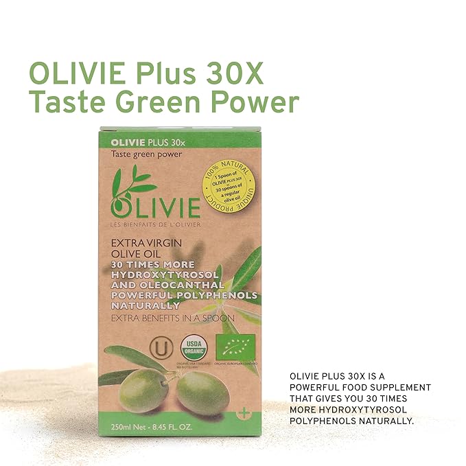 Organic High Polyphenol Rich Extra Virgin Olive Oil OLIVIE PLUS 30X | Moroccan Desert Olive Oil | EVOO | Organic, Kosher | 250 ml Glass Bottle