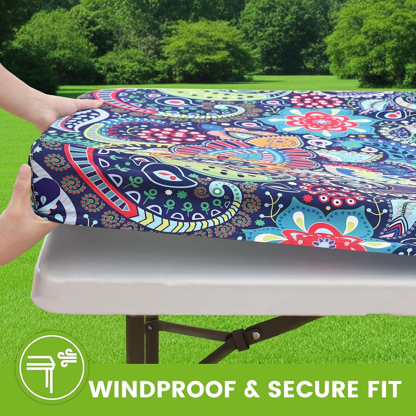 Smiry Spandex Fitted Tablecloth for 6 Foot Rectangle Tables, Washable Picnic Table Cover with Elastic, Stretch Reusable