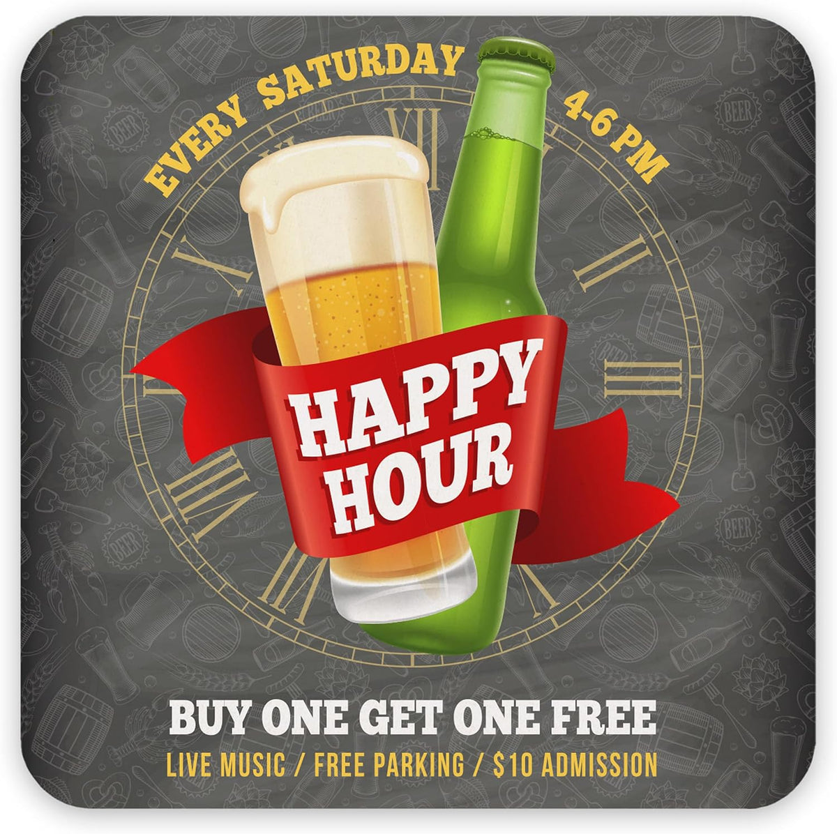 B.E. Green Custom Coasters - Pulpboard Personalized Coasters for Drinks - Full Color Print - Reusable &amp; Absorbent - Beverage Coaster - Promo Events &amp; Celebrations - Pack of 50 - Full Coverage, 4"x 4"