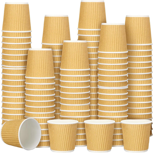 Uiifan 350 Pieces 4 oz Ripple Wall Insulated Coffee Cups Bulk Disposable Espresso Paper Corrugated Travel Coffee Cups for