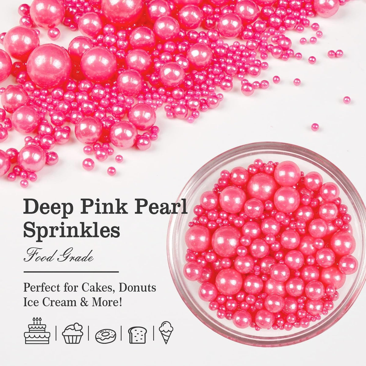 Deep Pink Pearl Sprinkles for Cake Decorating