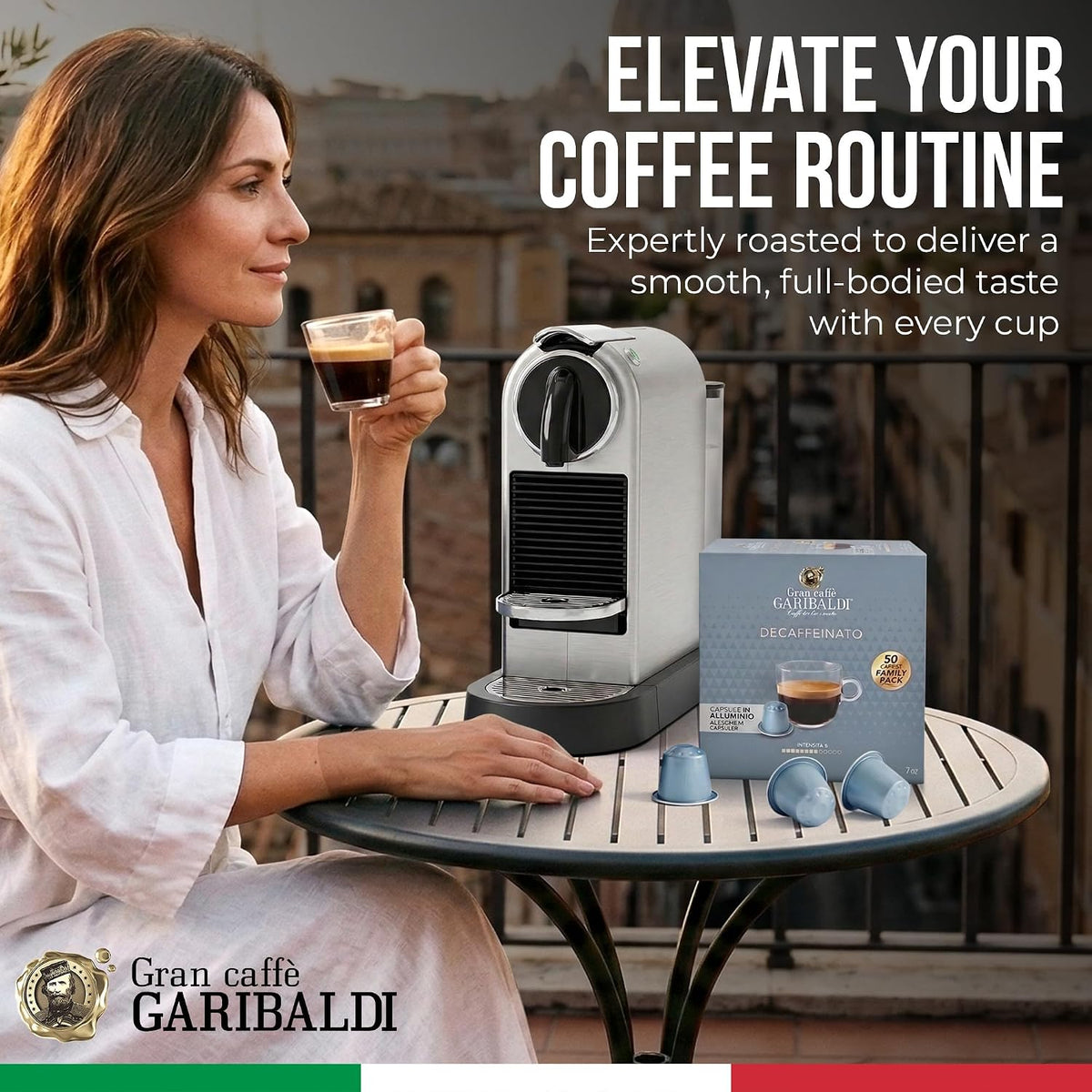 Gran Caffè Garibaldi Espresso Pods, Decaffeinato, 50Count | Italian Roasted Coffee, Decaf Capsules, Intense &amp; Rich Aroma - 50 Aluminum Cups