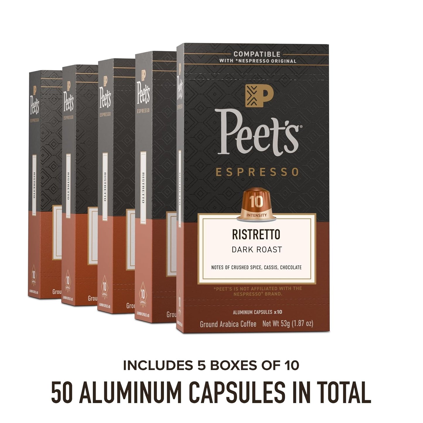 Peet's Coffee Espresso Capsules, Dark Roast, Ristretto, 50 Count
