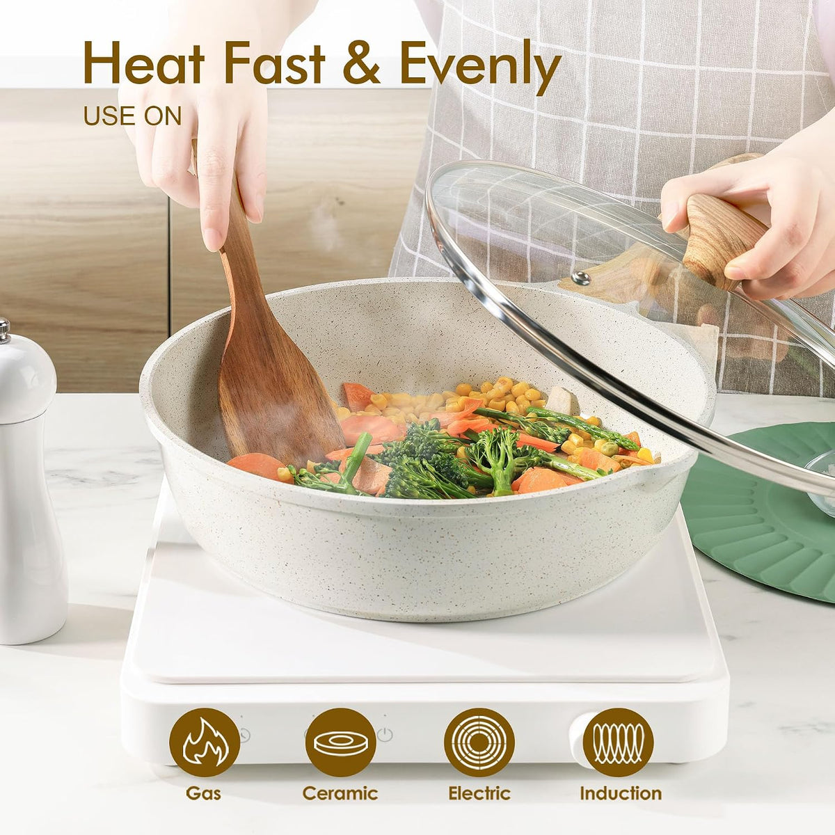 SENSARTE Nonstick Ceramic Saute Pan 10 Inch/3.5QT, Non-toxic Deep Frying Pan Skillet with Lid, Healthy Jumbo Cooker, Stay Cool Handle, Induction Compatible, PFOA & PFAS Free