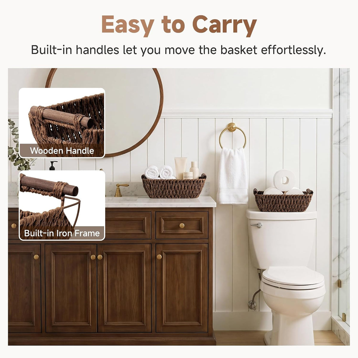 StorageWorks Small Wicker Baskets for Shelves, Dark Brown Basket, 2 Pack