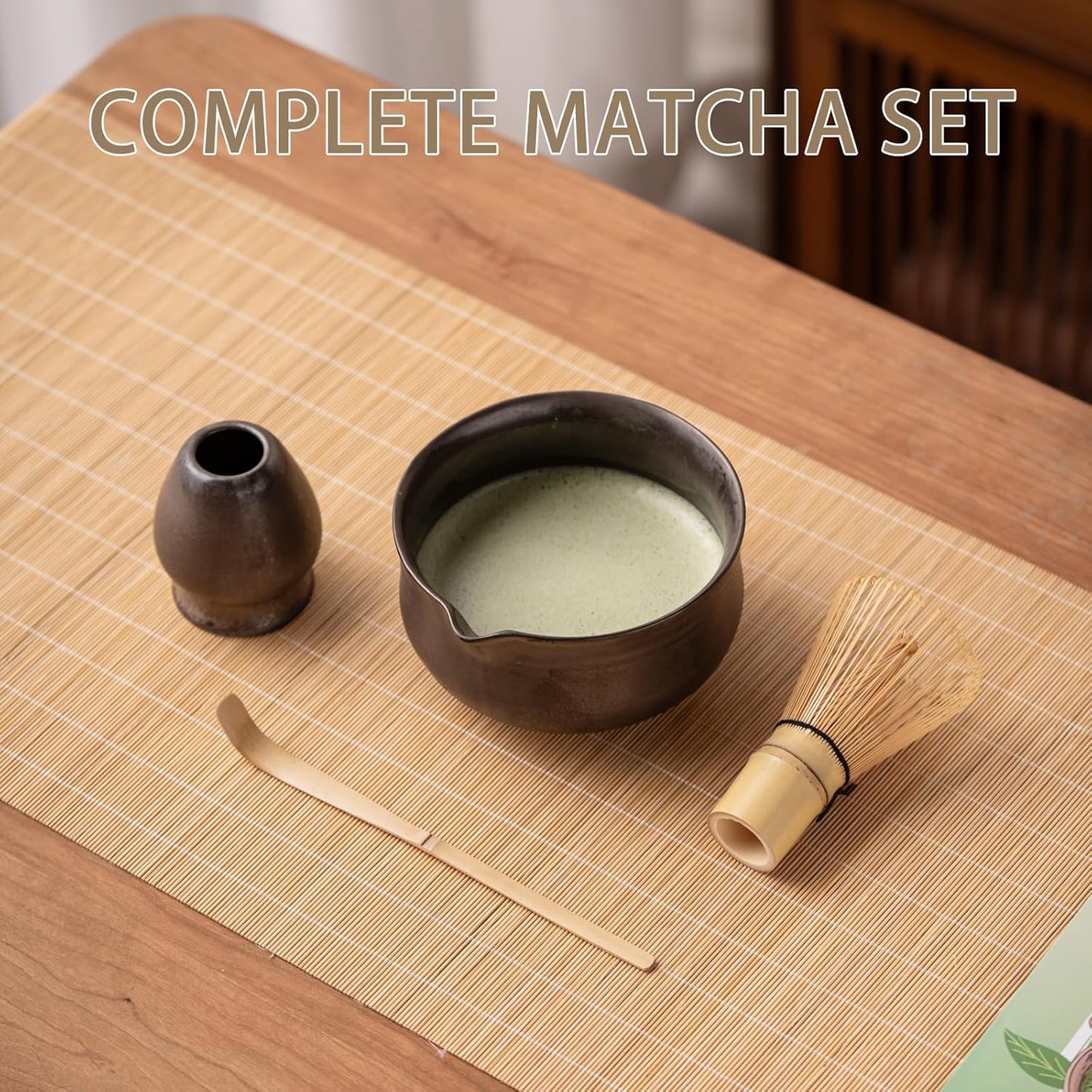 Ochcahser Matcha Set, Matcha Whisk Set Includes 17 oz Matcha Bowl | Matcha Whisk Holder (Chasen), Bamboo Matcha Whisk and Scoop, Ceramic Matcha Kit for Tea Lovers, Ideal Matcha Gift Choice