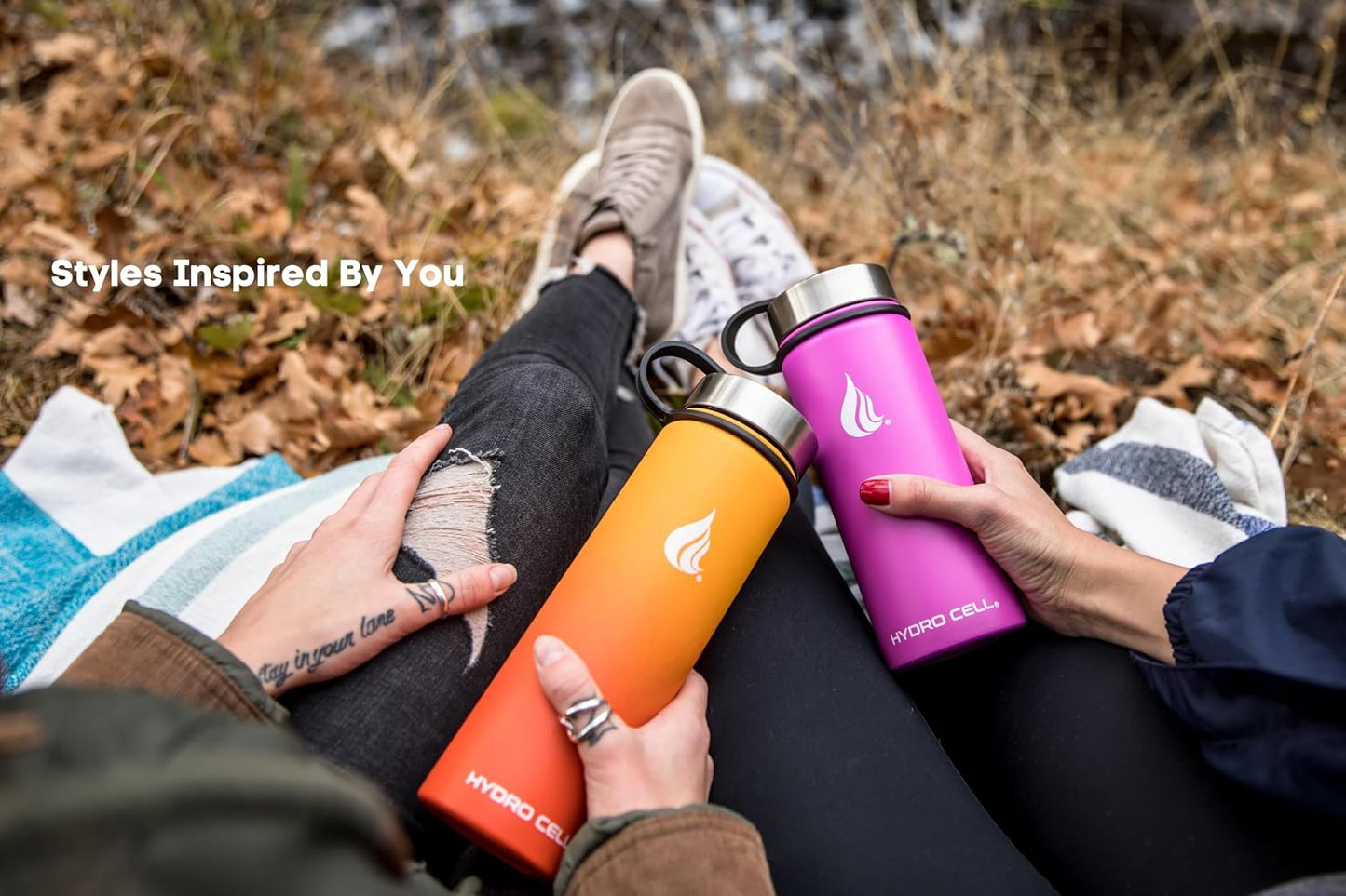 HYDRO CELL Stainless Steel Insulated Water Bottle with Straw - For Cold &amp; Hot Drinks - Metal Vacuum Flask with Screw Cap and Modern Leakproof Sport Thermos for Adults (Fuchsia 18oz)