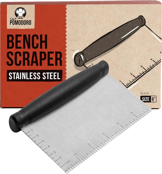 Chef Pomodoro Stainless Steel Bench Scraper 6" for Bread, Pizza and Pastry, Dough Scraper, Kitchen Scraper Tool, Sharp Edge