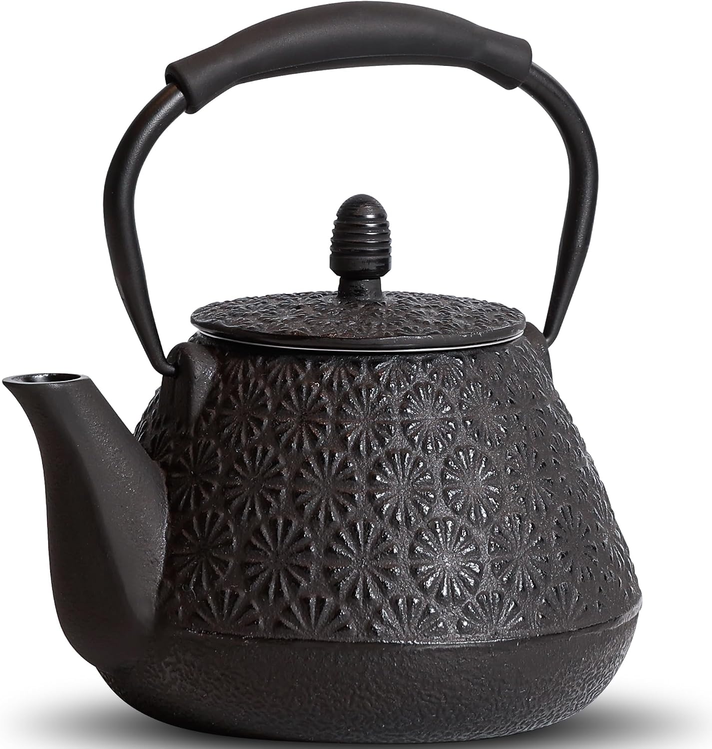 Cast Iron Teapot, 32oz Tea Kettle with Infuser for Stove Top, Sakura Blossom Pattern Japanese Tea Pot for Tea &amp; Coffee Coated with Enameled Interior, Silicone Handle 950ml black