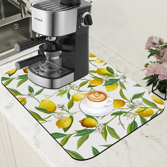 Lemon Fruits Coffee Mat Absorbent Dish Drying Mat for Kitchen Counter Hide Stain Rubber Backed Coffee Bar Accessories Fit