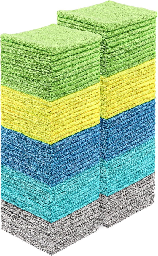 HOMEXCEL Microfiber Cleaning Cloths 100 Pack, Highly Absorbent Microfiber Towels, Lint & Scratch-Free Cleaning Rags for