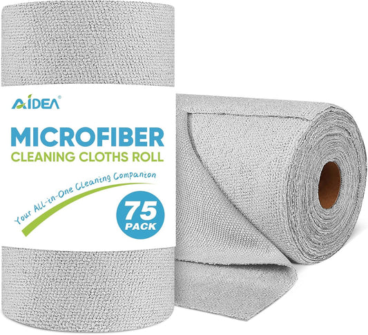 AIDEA Microfiber Cleaning Cloth Roll, Grey 75PK, Reusable Paper Towels Tear Away Cloth, Microfiber Towels for Cars, Wash