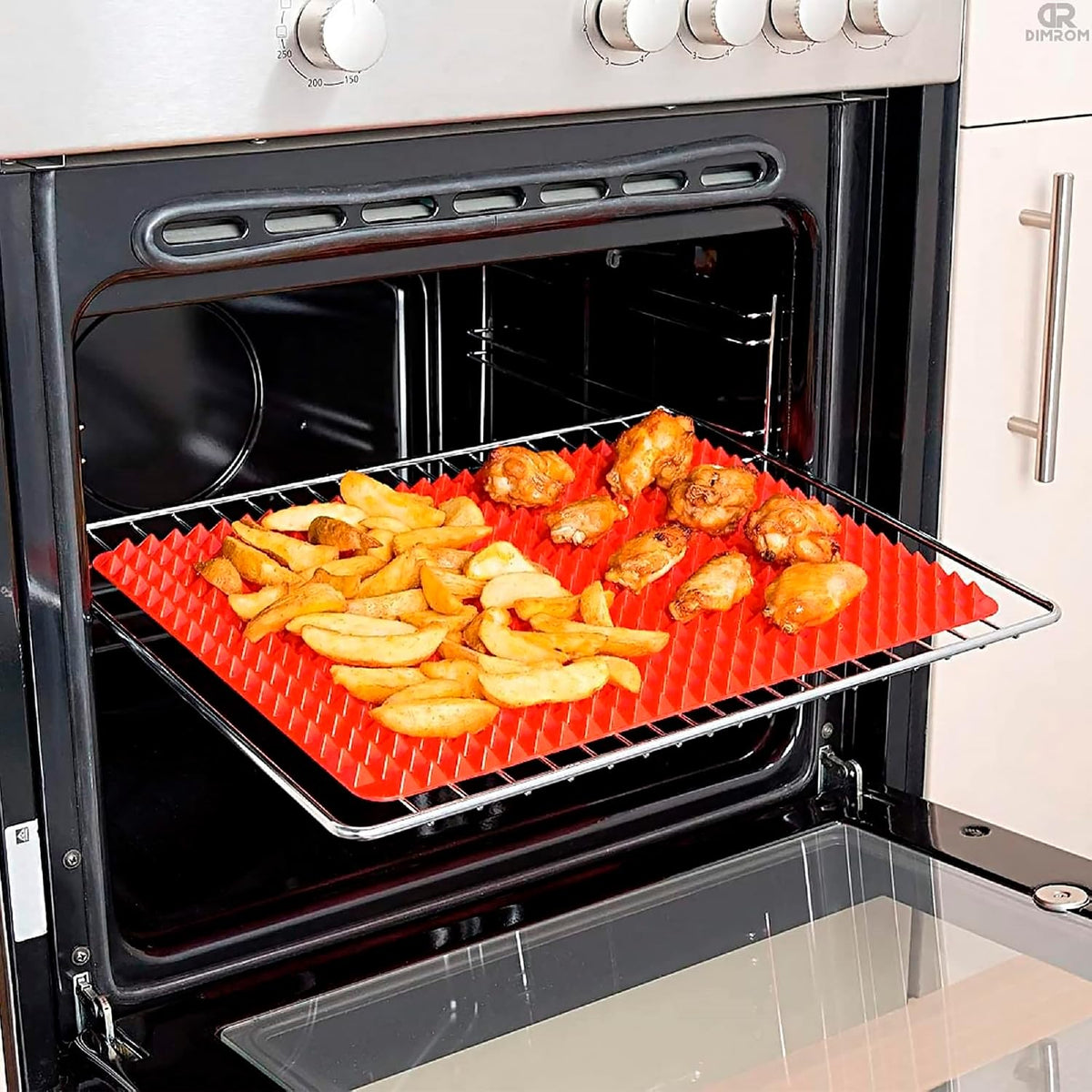 Red Silicone Baking Mat, 16 x 11.42 In, Non-Stick, Pyramid Design | Easy-to-Clean Silicone Pyramid Baking Mat; Suitable for Oven &amp; Microwave; Fat Filtering Surface; for Roasting, BBQ, and Bacon