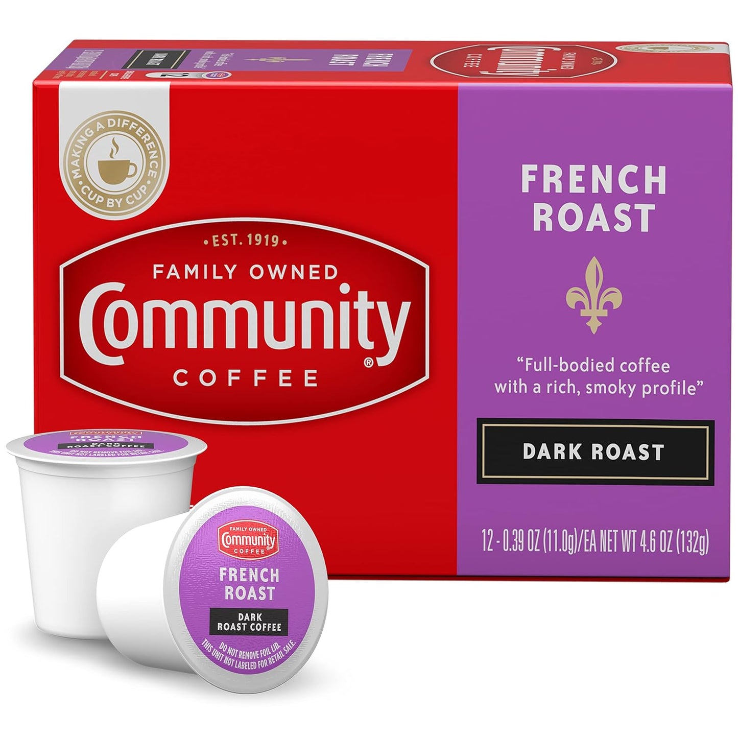 Community Coffee French Roast 36 Count Coffee Pods, Extra Dark Roast, Compatible with Keurig 2.0 K-C