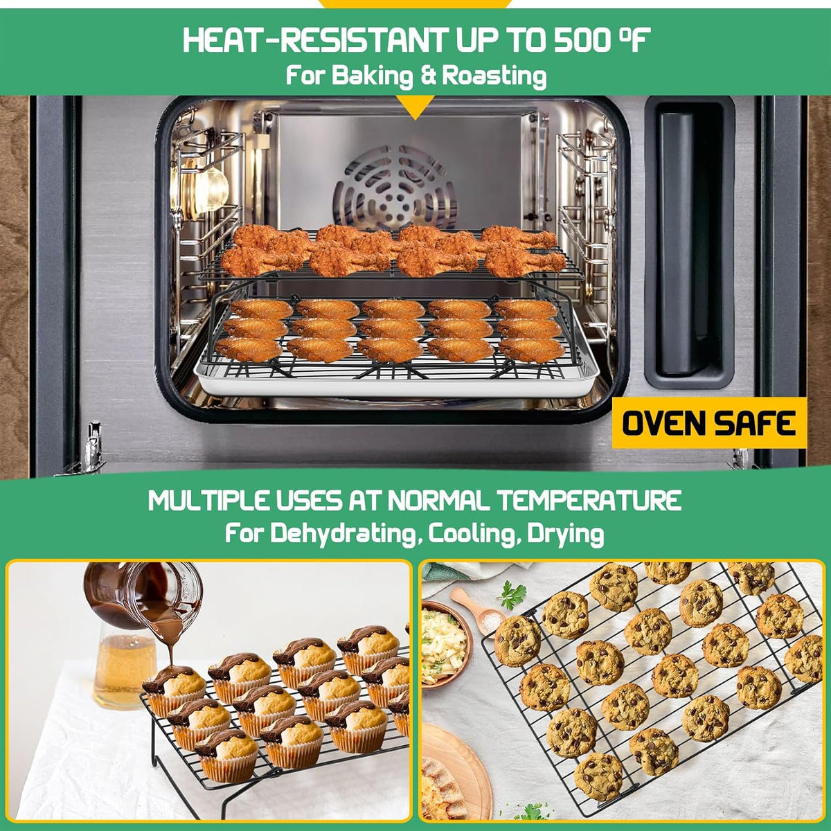 P&amp;P CHEF Cooling Rack Set of 2, 2-Tier 15" x 10" Stackable Rack, Black | Stainless Steel Stackable Wire Cooling Racks for Baking Cooking Roasting, Collapsible &amp; Heavy Duty, Oven Safe &amp; Easy Clean