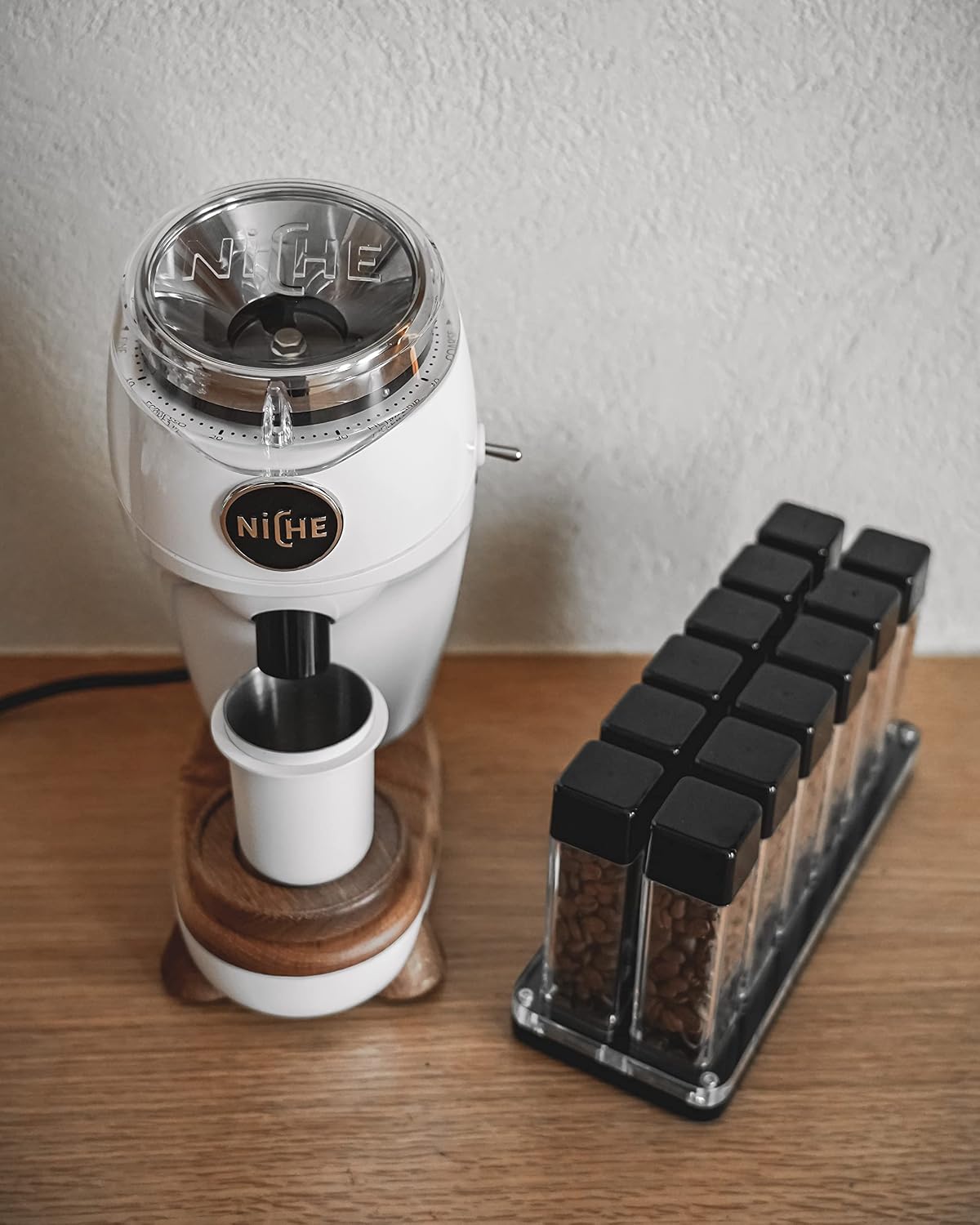 Normcore 12 Tubes Coffee Bean Cellars with Stand &amp; Hopper - Single Dose Coffee Bean Vaults - Espresso Bean Storage Set - One-Way Exhaust Valve - Capacity 25-28g