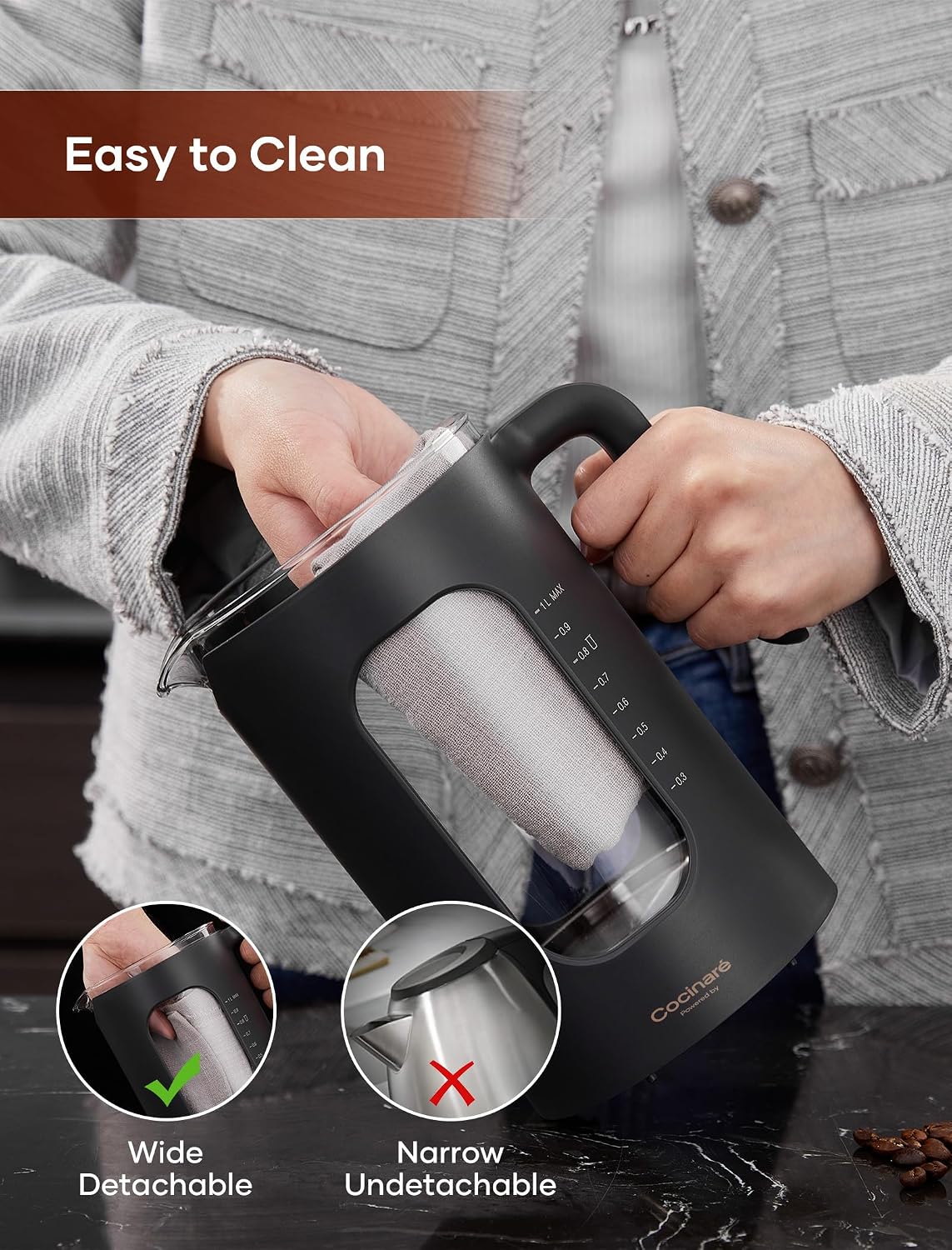 INTASTING Electric Tea Kettle with Infuser, ±1℉ Temperature Control, 1L