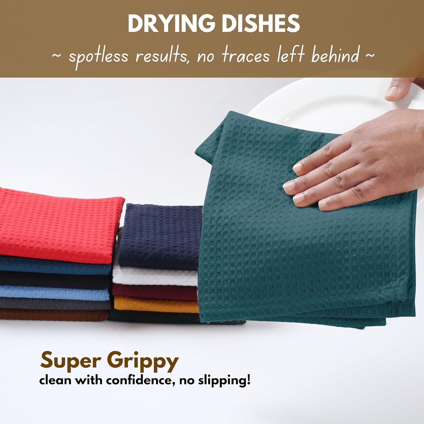 Native Fab Waffle Weave Kitchen Towels, 4 Pack, 16x26 inches, 100% Cotton, Soft & Absorbent Towel with Hanging Loop, Ideal for Cleaning & Drying, Dish Cloths, Bar Towels, Teal Green