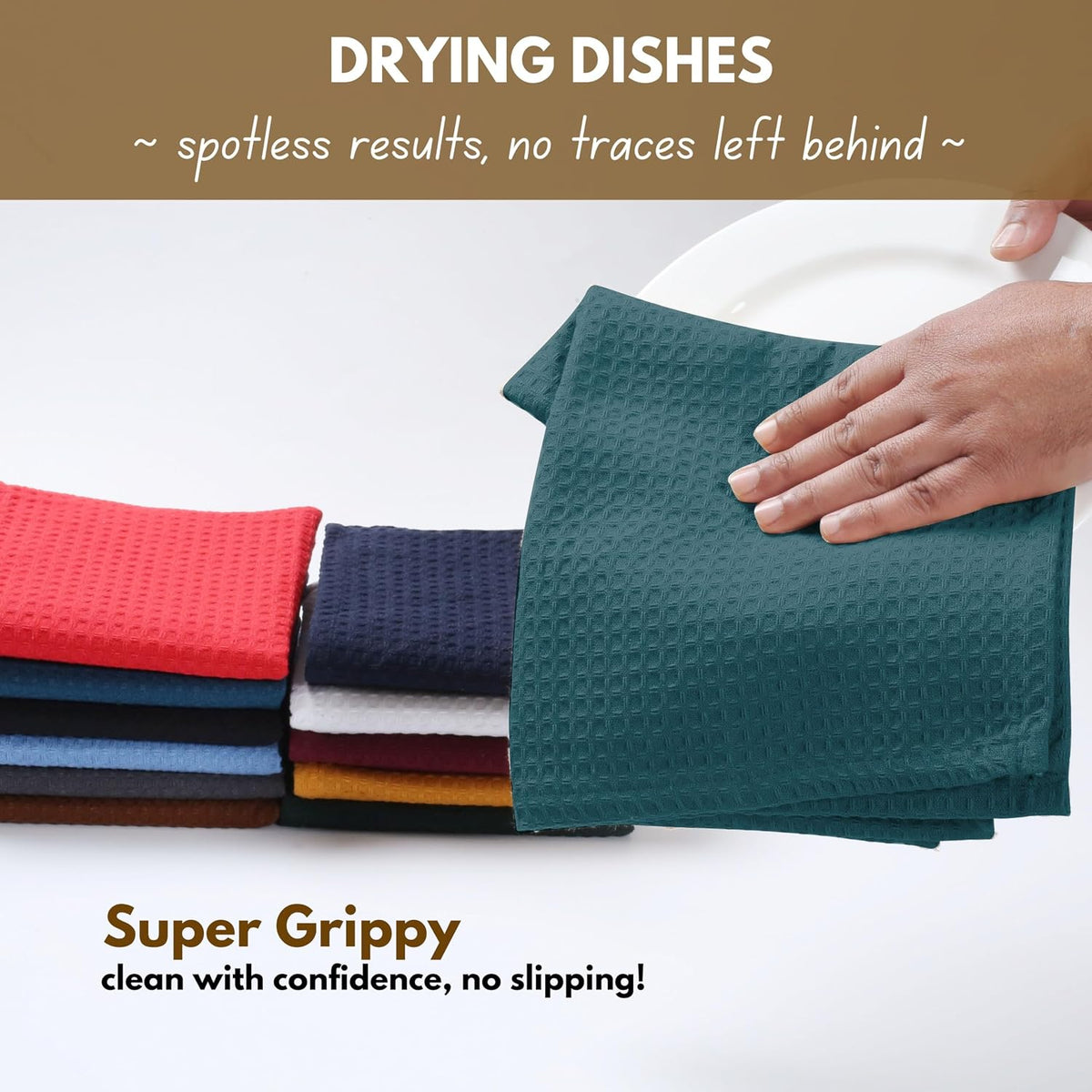 Native Fab 6 Pack Waffle Dish Cloths - 100% Cotton Absorbent, Quick Drying &amp; Soft Towels for Cleaning, Cooking &amp; Baking - Ideal for Home, Restaurants &amp; Cafes - 12x12 Inches - Teal Green