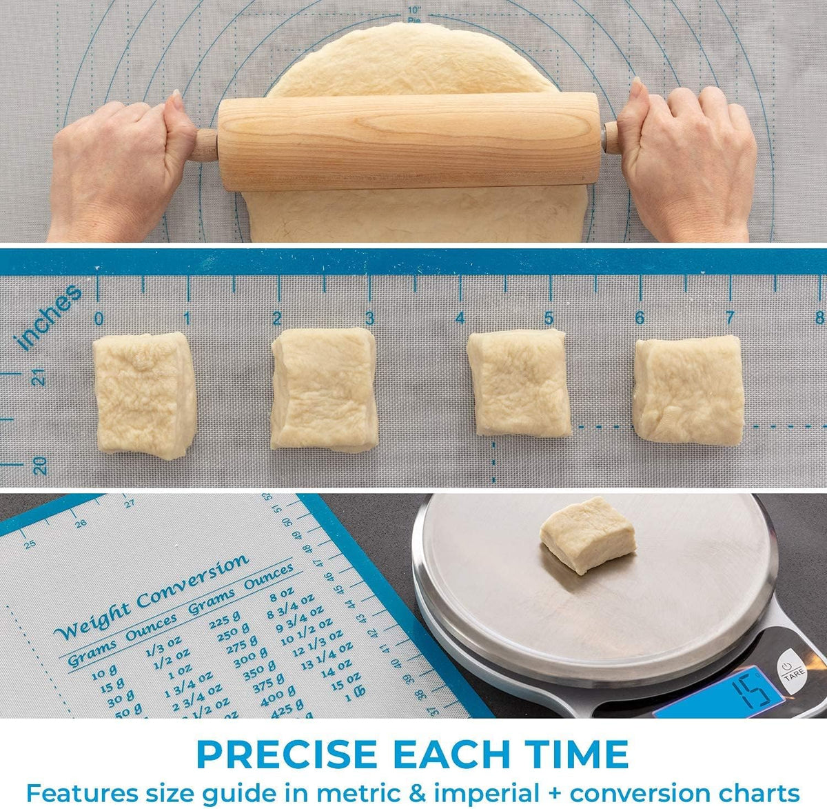 Silicone Pastry Mat XXL, Extra Large Dough Rolling Mat for Baking &amp; Pizza | Non-Slip, Easy-Clean Surface, 23.5 x 31.5 Inches, Printed Measurements &amp; Conversion Chart, For Dough, Cookies, Pie &amp; Fondant.