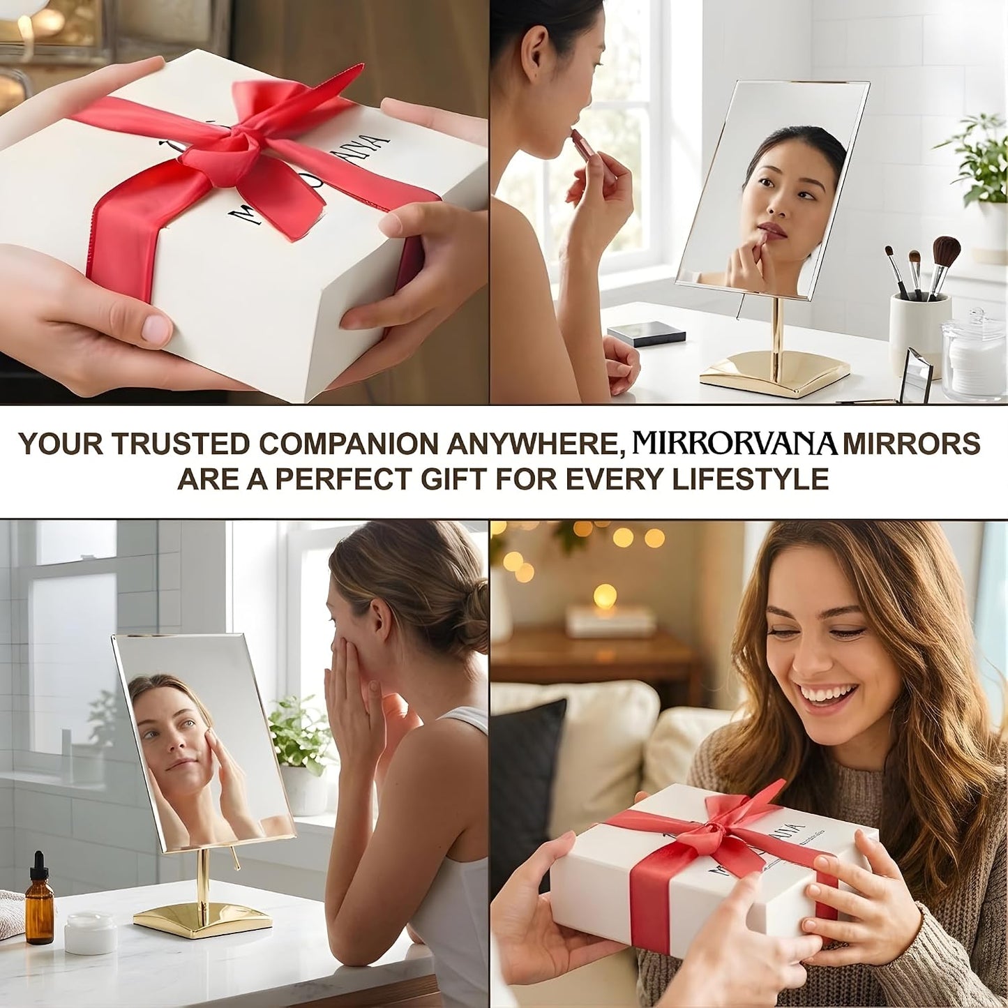 MIRRORVANA Large Free Standing Mirror, Frameless, 9.8" x 7" (Gold) | Beveled Design Elevates Bathroom, Dresser &amp; Retail Counters - Ideal for Desk, Counter, Bathroom &amp; Vanity Dressing Table