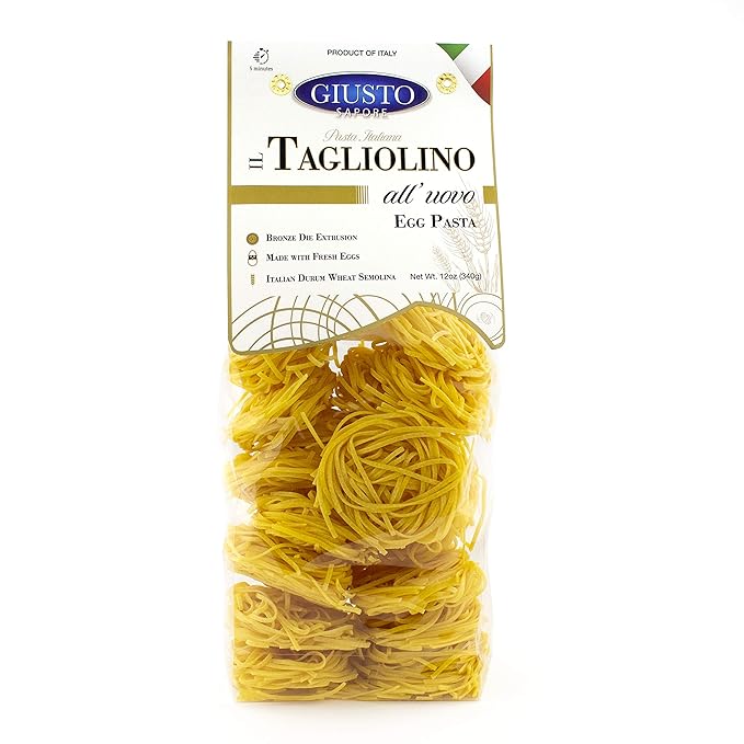 Giusto Sapore Classic Tagliolini All'Uovo Italian Egg Pasta Nest - 340g - Premium Bronze Drawn Durum Wheat Semolina Gourmet Pasta Noodles - Imported from Italy and Family Owned (Tagliolino, 1 Pack)