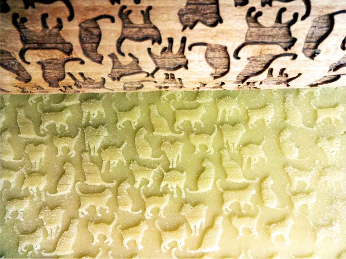 KITTY Embossing Rolling Pin Cat embossed Dogh Roller for Embossed Cookies and Potery by Algis Crafts