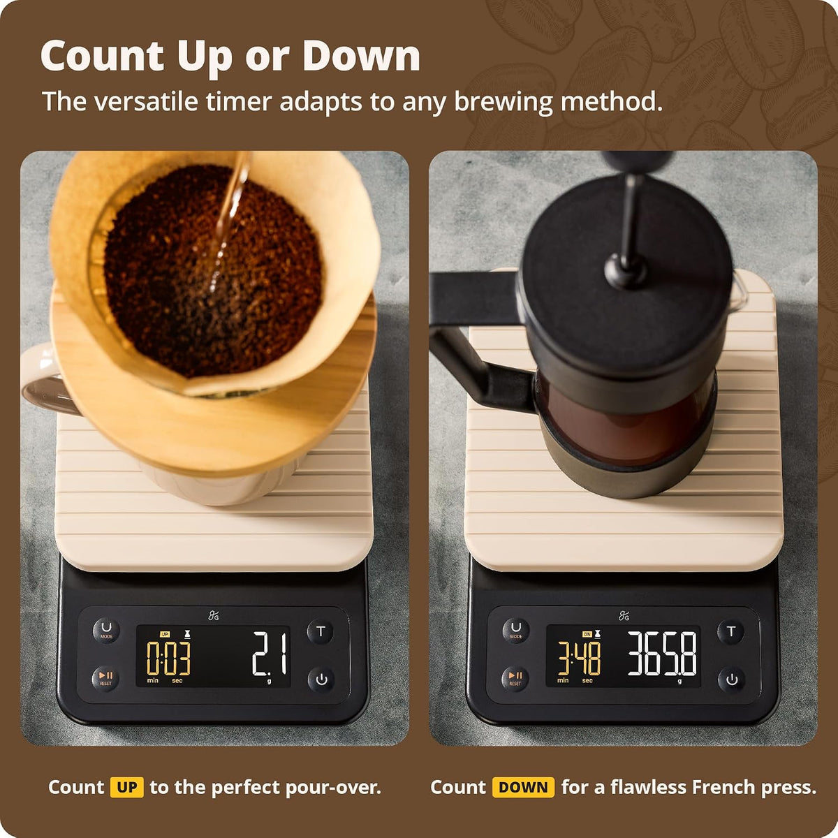 Greater Goods Coffee Scale with Timer, 0.1g Precision for Espresso &amp; Matcha
