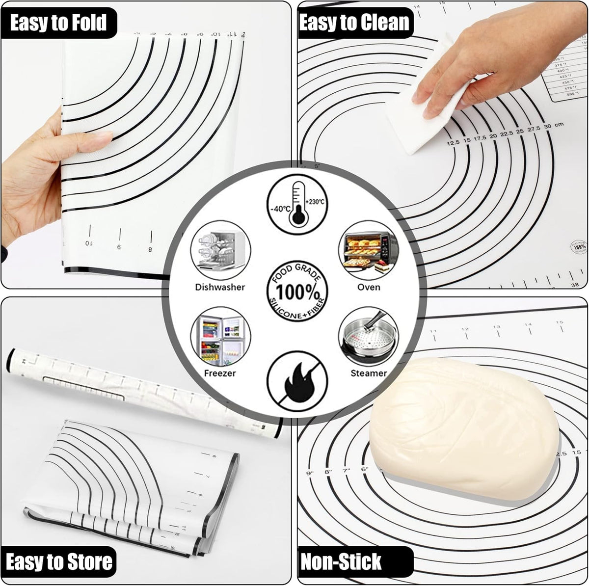 Adjustable Rolling Pin with 4 Thickness Rings &amp;Pastry Mat For Baking Dough | 13.6''Wooden Dough Roller with Precision Measuring Rings For Cookie Pizza Fondant PieCrust Pastry Making At Home or Pro Baker