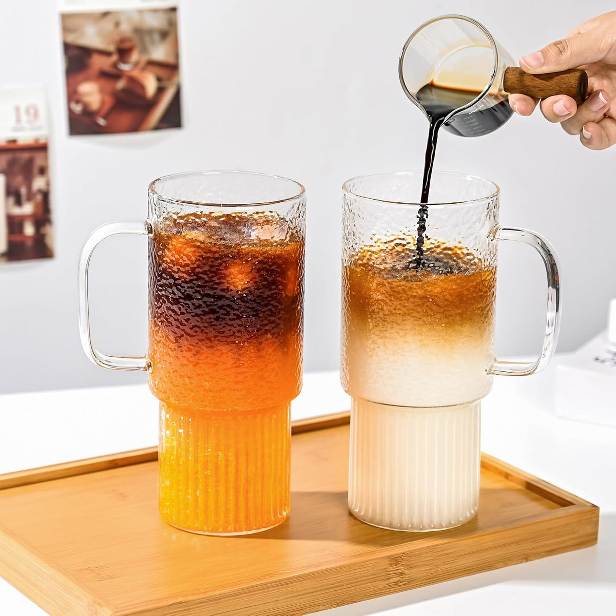 32oz Glass Cups with Bamboo Lid and Straw, Large Glass Tumbler with Handle