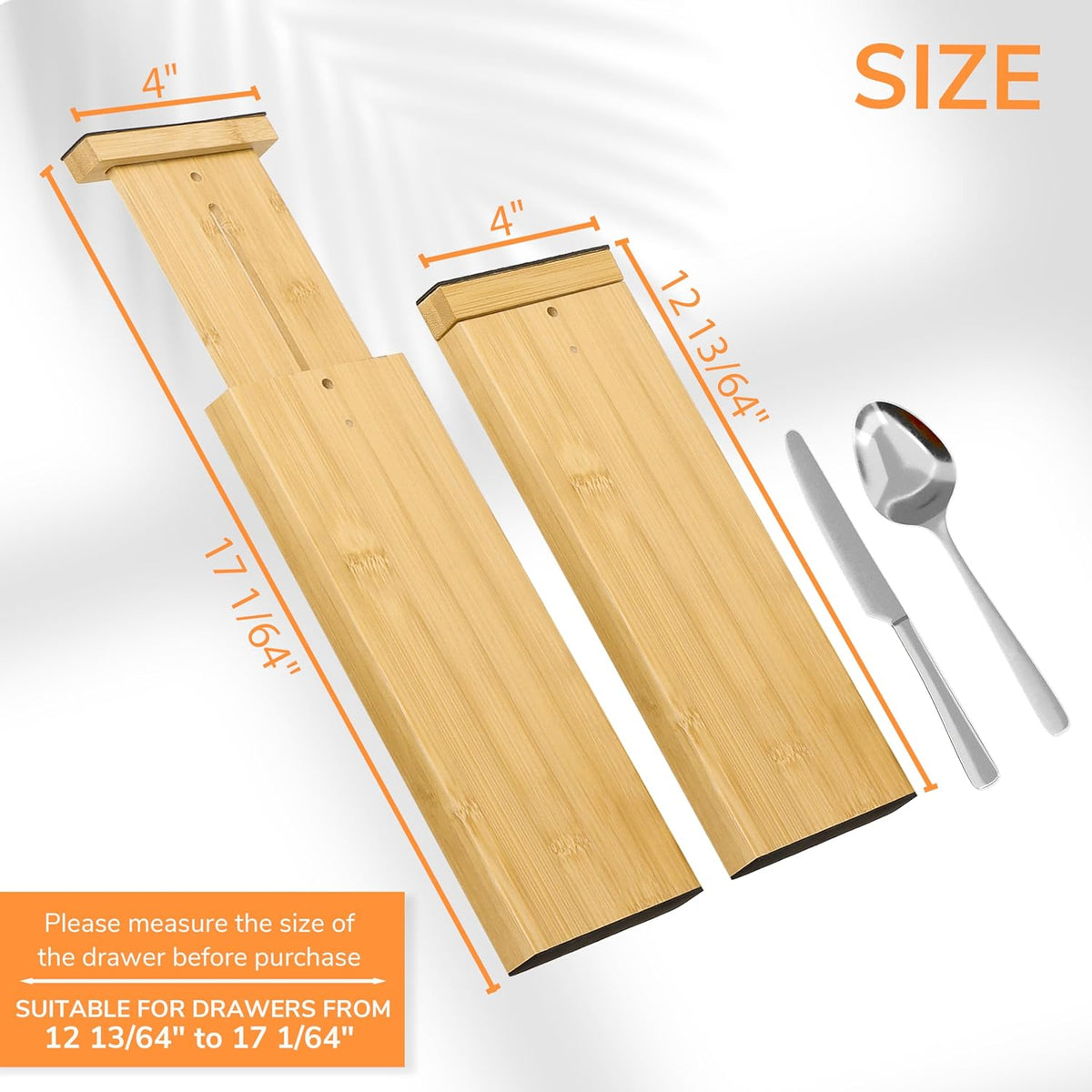 BAMEOS Bamboo Expandable Drawer Dividers – Fits 12.2"–17" Drawers, 4" Extra Deep Walls, Set of 4 | Tall Spring-Loaded Separator for Baby Dresser, Sock Drawer &amp; Bathroom Cabinet