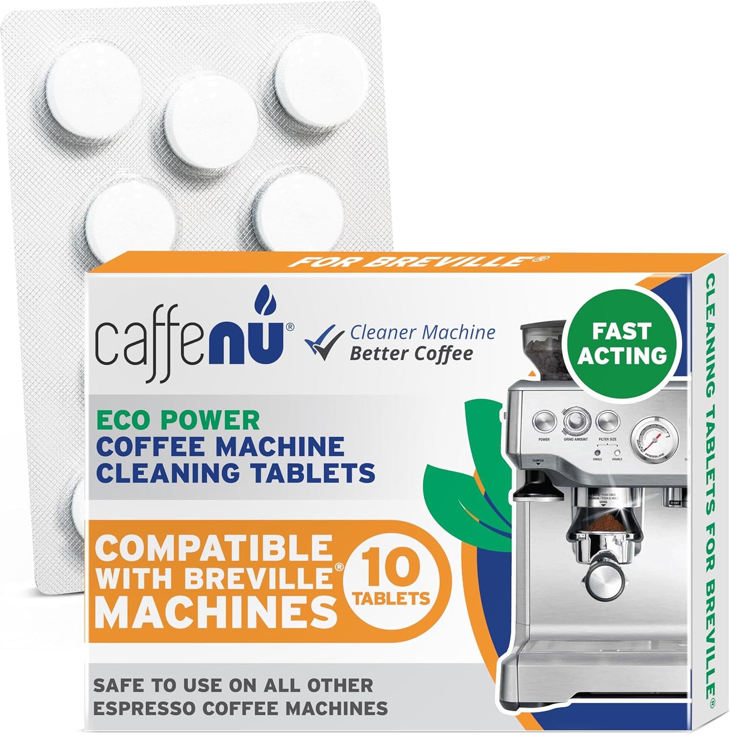Caffenu Breville Compatible Coffee Machine Cleaning Tablets, 10 Count | (10 Uses) Cleaner Tablets for Breville - Clears Oily Grouphead and Portafilter - Improves Coffee Taste, Extends Machine Life
