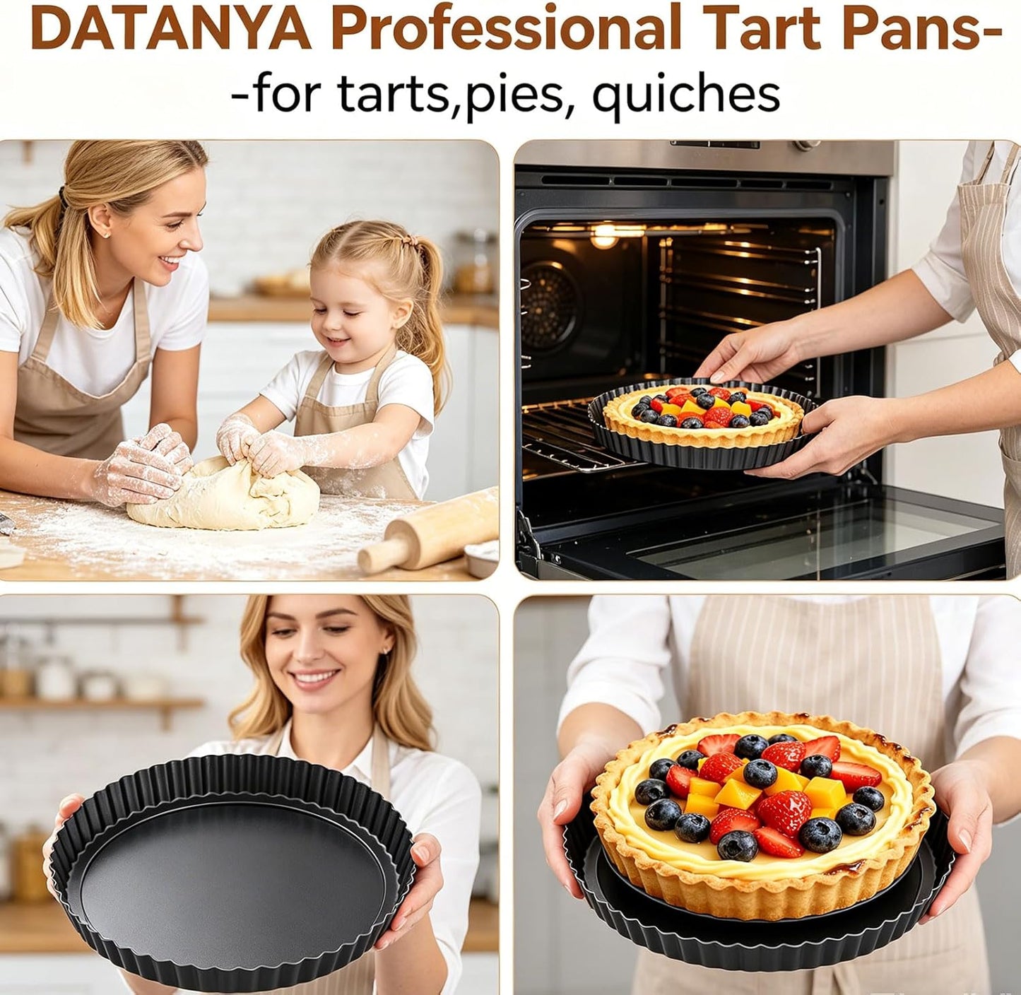DATANYA Tart Pan 9 Inch Tart Pans Removable Bottom, Non-Stick Quiche Pan Carbon Steel Heavy Duty Pie Pan 9 Inch Tart Pan Loose Bottom, extra high of 1.2 Inches