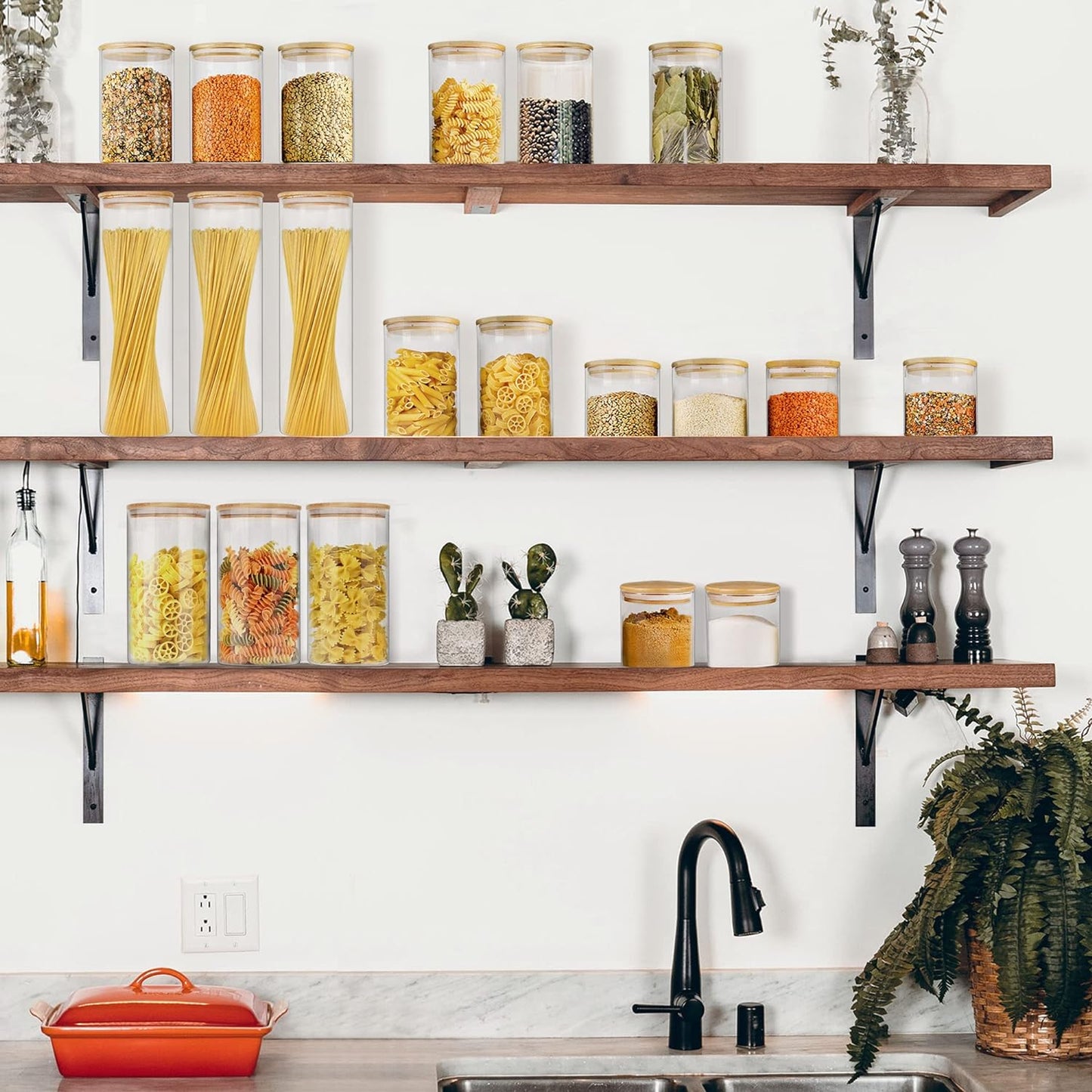 Glass Jars with Bamboo Lids (40oz in 3 Pack), Glass Food Jars and Canisters Sets, Pantry Food Storage Jars with Airtight Lids, Large Glass Canisters with lids