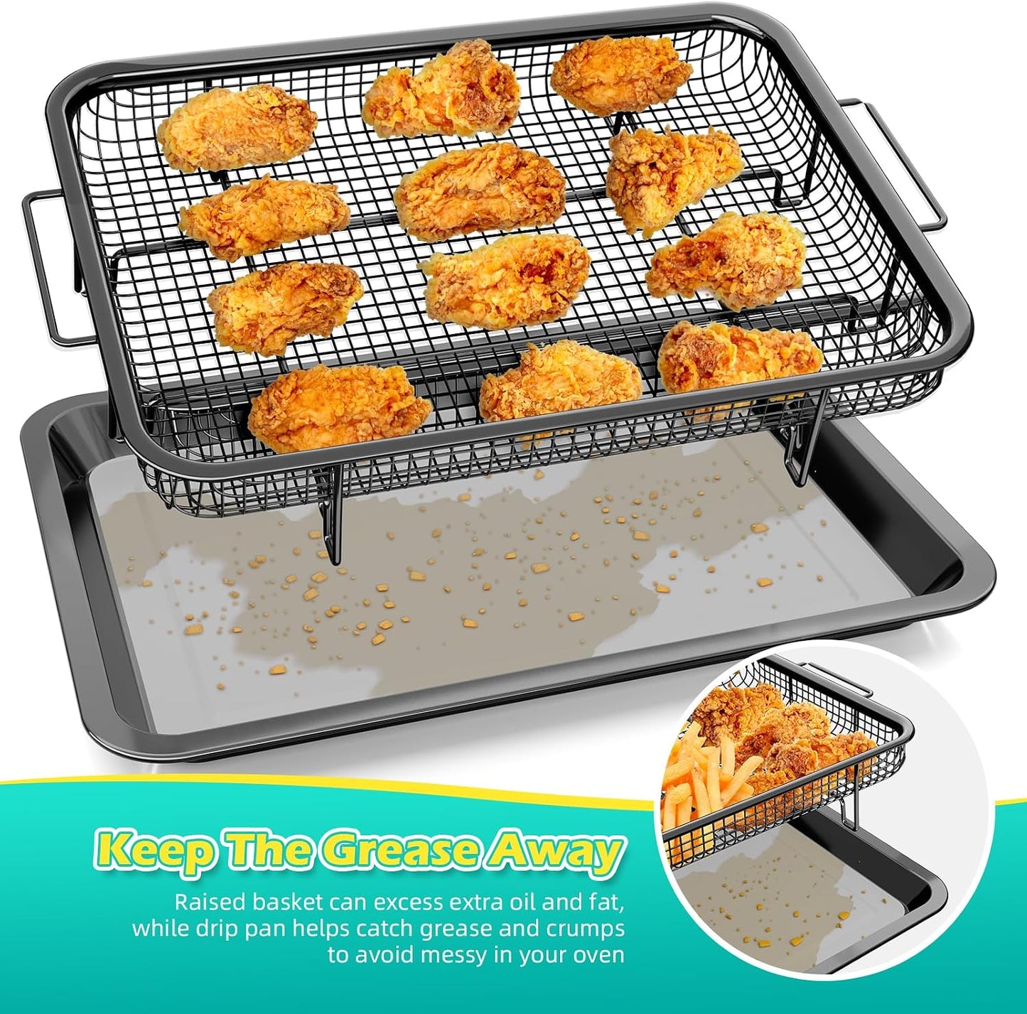 OPENICE Air Fryer Basket for Oven, Oven Air Fryer Basket and Tray Set | 15.3" x 11.0" Stainless Steel Air Fryer Tray and Pan with 30 PCS Parchment Paper for Baking Air Frying