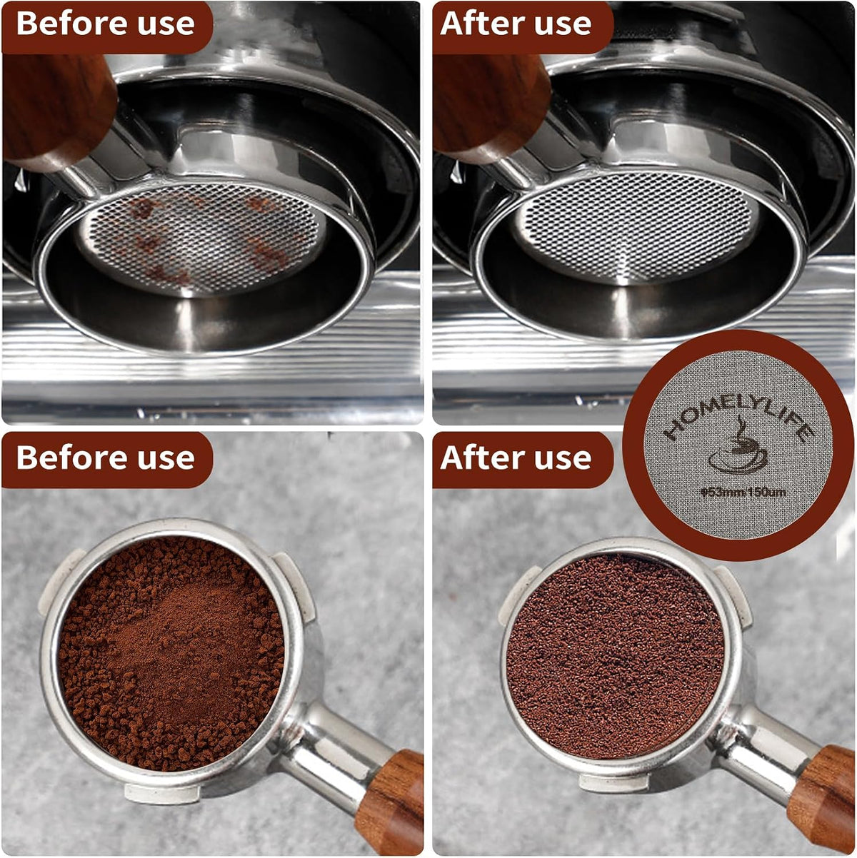 WDT Tools Espresso Puck Screen, 53mm Espresso Accessories Kit - 150μm Puck Screen Set, 0.25mm 316 Stainless Steel 8 Needles Coffee Distribution Stirrer, Portafilter Dosing Ring for Barista Black | 150μm Puck Screen Set,0.25mm 316 Stainless Steel 8 Needles