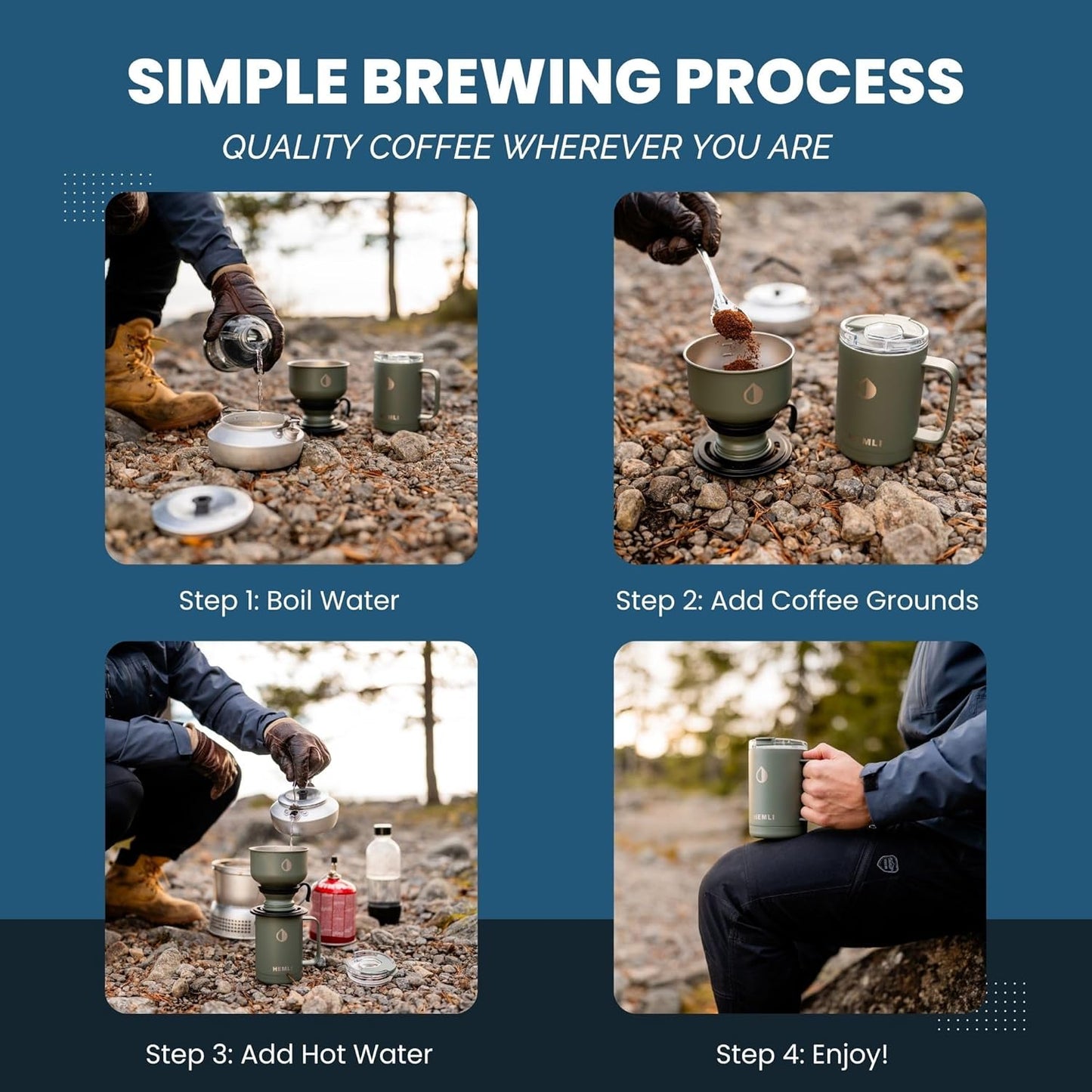 16 oz Pour Over Camping Coffee Maker Set– Vacuum Insulated Mug with Leakproof Lid, Stainless Steel Micro Filter, Portable Coffee Maker for Camping, Travel &amp; Outdoor Adventures