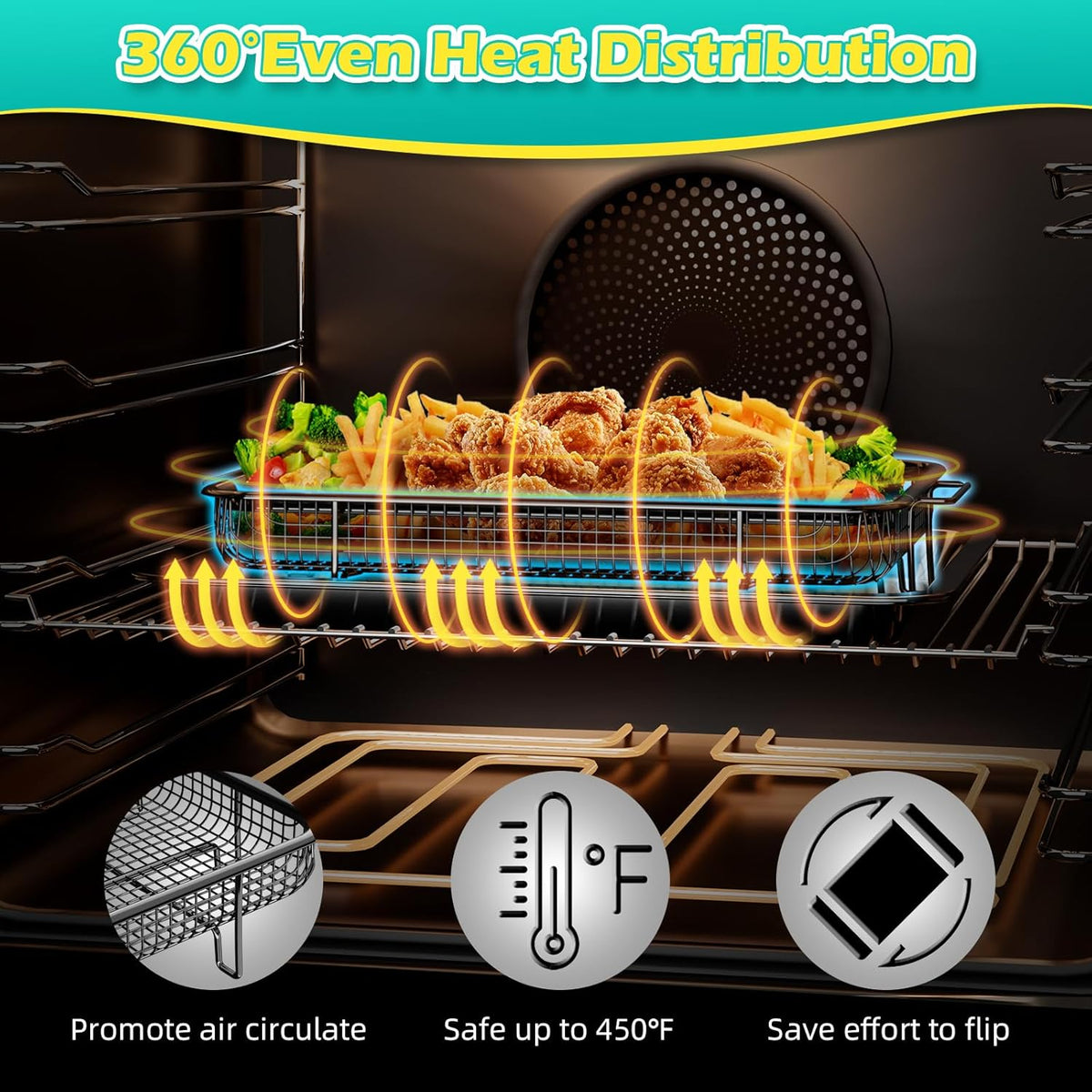 OPENICE Air Fryer Basket for Oven, Oven Air Fryer Basket and Tray Set | 15.3" x 11.0" Stainless Steel Air Fryer Tray and Pan with 30 PCS Parchment Paper for Baking Air Frying