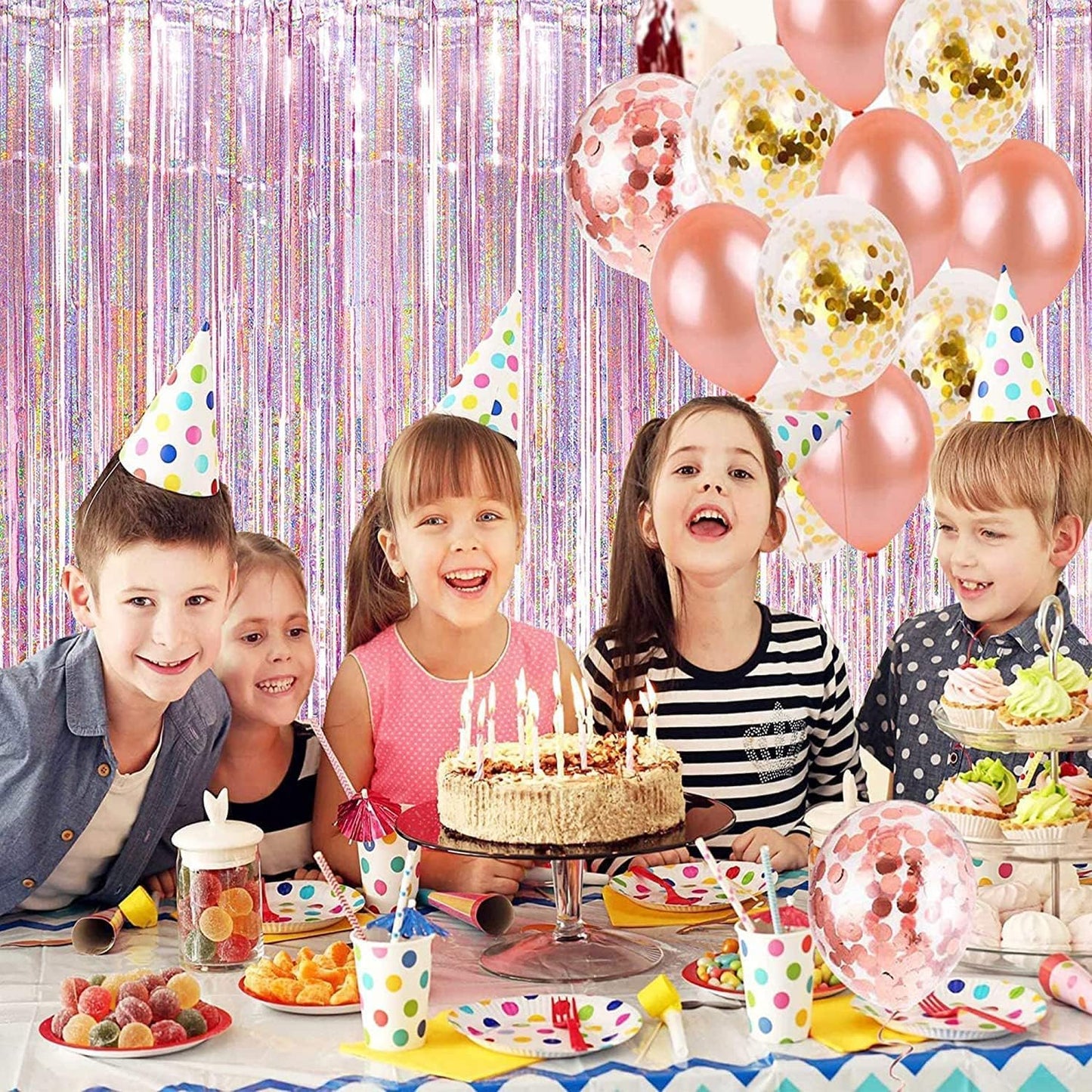 BRAVESHINE Party Streamers Backdrop | Tinsel Foil Fringe Curtains | 1 Purple 1 Pink | 3.2x8.2ft | for Valentines/Hunters/Girls/Women/Birthday/Engagement/Bridal Shower/Bachelorette Decorations